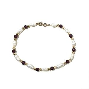 10K Rice Pearl and Garnet Vintage Bracelet